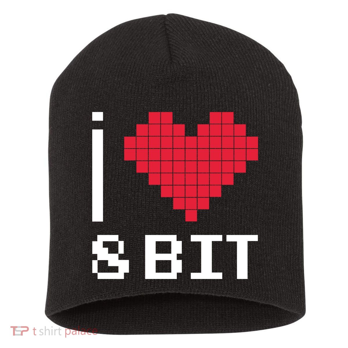 I Love Heart 8 Bit Retro Gamer Gaming Short Acrylic Beanie
