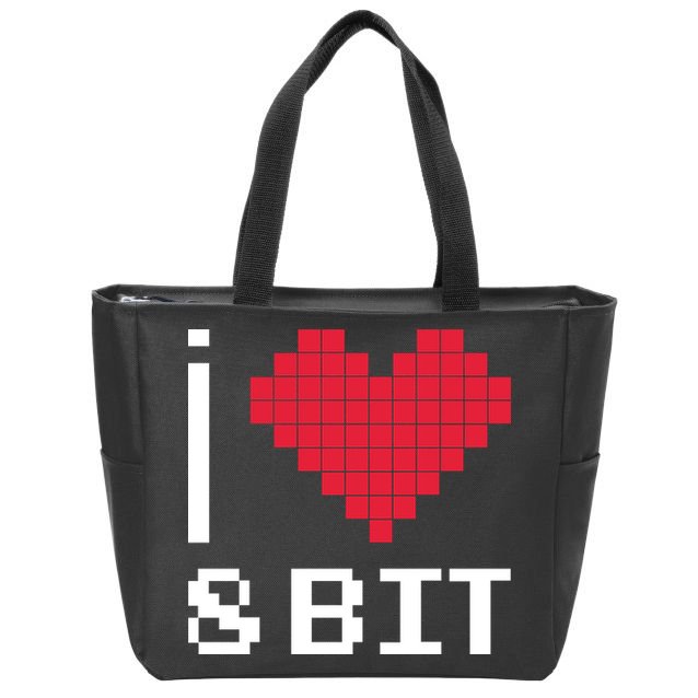I Love Heart 8 Bit Retro Gamer Gaming Zip Tote Bag