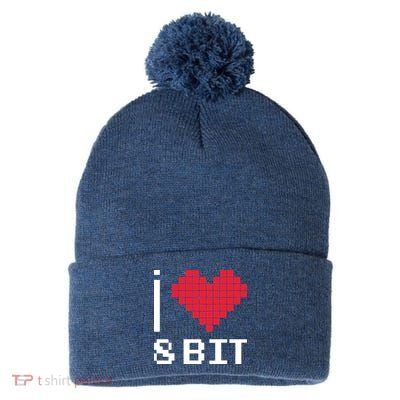 I Love Heart 8 Bit Retro Gamer Gaming Pom Pom 12in Knit Beanie