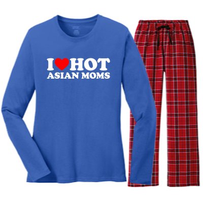 I Love Hot Asian Moms Cute Gift Heart Hot Moms I Love Hot Moms Funny Gift Women's Long Sleeve Flannel Pajama Set 