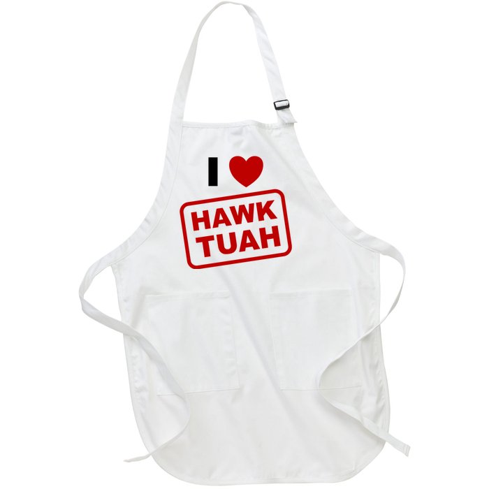 I Love Heart Hawk Tuah Funny Hawk Tush Meme Adult Humor Full-Length Apron With Pockets