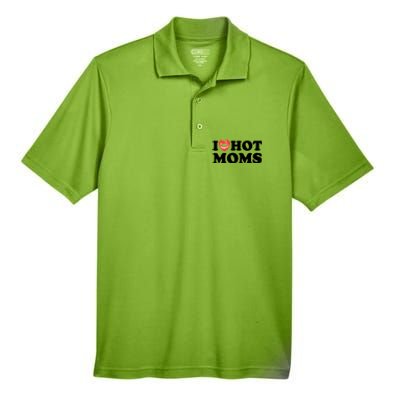 I Love Hot Moms Funny MotherS Day Heart Love Hot Moms Gift Men's Origin Performance Pique Polo