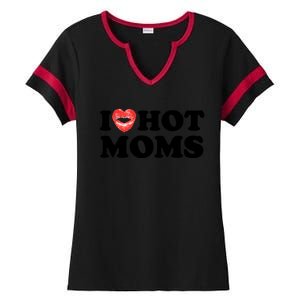 I Love Hot Moms Funny MotherS Day Heart Love Hot Moms Gift Ladies Halftime Notch Neck Tee