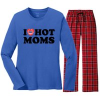 I Love Hot Moms Funny MotherS Day Heart Love Hot Moms Gift Women's Long Sleeve Flannel Pajama Set 