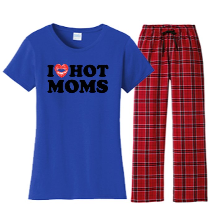 I Love Hot Moms Funny MotherS Day Heart Love Hot Moms Gift Women's Flannel Pajama Set