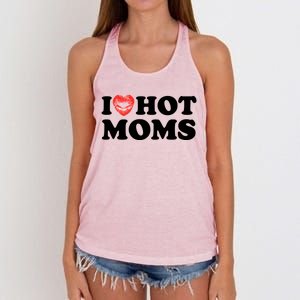 I Love Hot Moms Funny MotherS Day Heart Love Hot Moms Gift Women's Knotted Racerback Tank