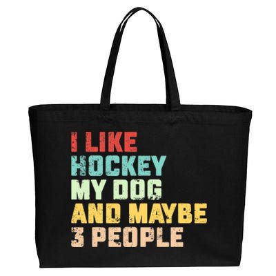 I Like Hockey My Dog & Maybe 3 People Hockey Coach Vintage Cotton Canvas Jumbo Tote