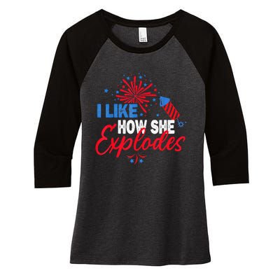 I Like How He Bangs I Like How She Explodes Couple July 4th Women's Tri-Blend 3/4-Sleeve Raglan Shirt