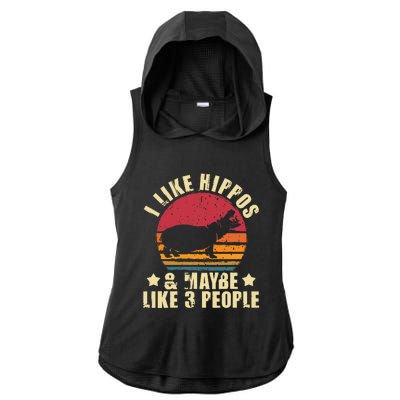 I Like Hippos & Maybe Like 3 People Zookeeper Hippopotamus Ladies PosiCharge Tri-Blend Wicking Draft Hoodie Tank