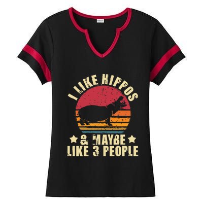 I Like Hippos & Maybe Like 3 People Zookeeper Hippopotamus Ladies Halftime Notch Neck Tee