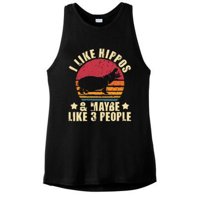 I Like Hippos & Maybe Like 3 People Zookeeper Hippopotamus Ladies PosiCharge Tri-Blend Wicking Tank