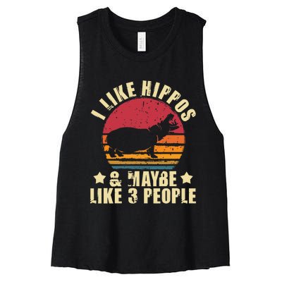 I Like Hippos & Maybe Like 3 People Zookeeper Hippopotamus Women's Racerback Cropped Tank