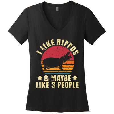 I Like Hippos & Maybe Like 3 People Zookeeper Hippopotamus Women's V-Neck T-Shirt