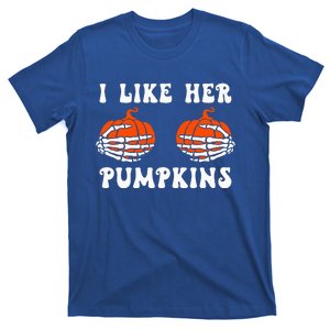 I Like Her Pumpkins Groovy Matching Couple Halloween T-Shirt