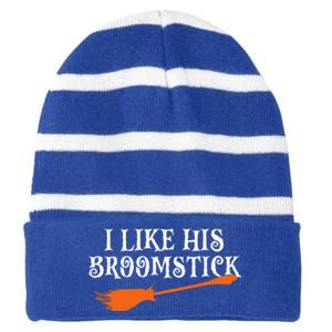 I Like His Broomstick Halloween Funny Couple Custome Striped Beanie with Solid Band