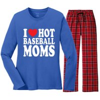 I Love Hot Baseball Moms Funny Gift Women's Long Sleeve Flannel Pajama Set 