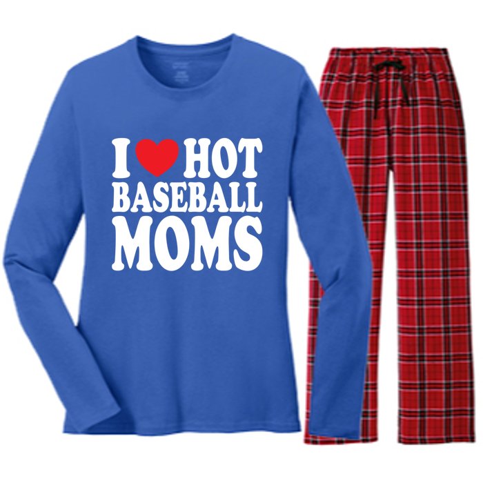 I Love Hot Baseball Moms Funny Gift Women's Long Sleeve Flannel Pajama Set 