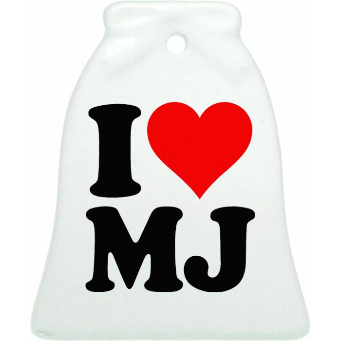 I Love Heart Mj M J M.J. Ceramic Bell Ornament