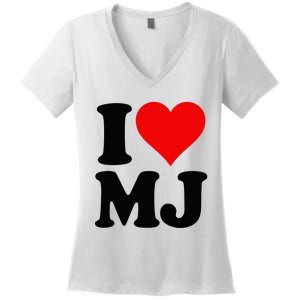 I Love Heart Mj M J M.J. Women's V-Neck T-Shirt