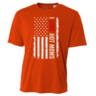 I Love Hot Moms American Usa Flag Gift Cooling Performance Crew T-Shirt