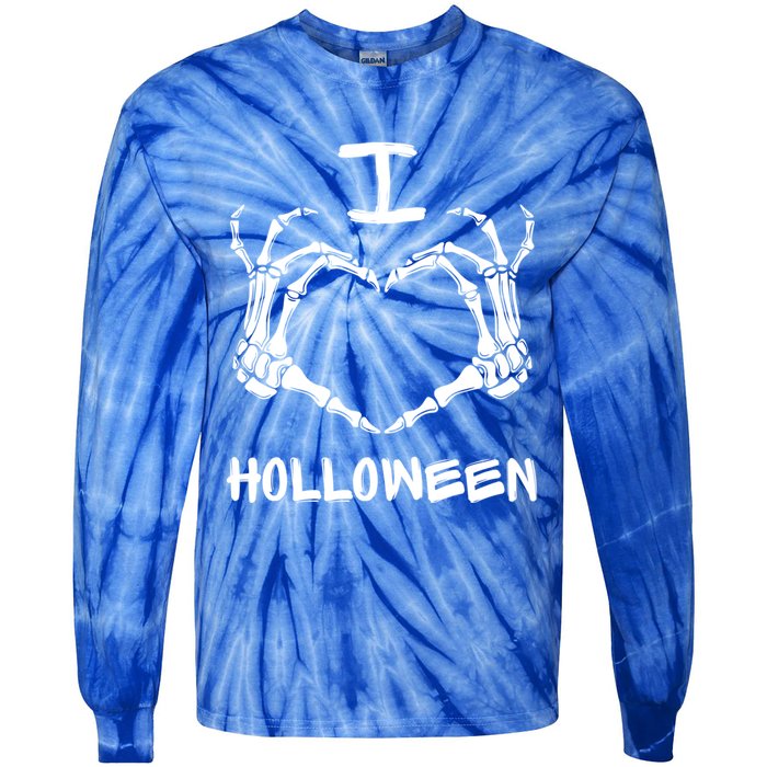 I Love Halloween Skeleton Heart Hands Great Gift Tie-Dye Long Sleeve Shirt