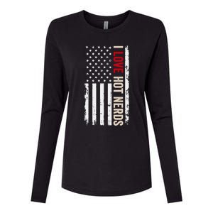 I Love Hot Nerds American Usa Flag Cool Gift Womens Cotton Relaxed Long Sleeve T-Shirt