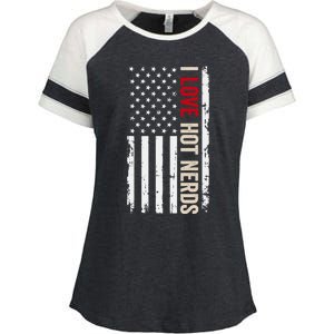 I Love Hot Nerds American Usa Flag Cool Gift Enza Ladies Jersey Colorblock Tee