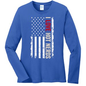 I Love Hot Nerds American Usa Flag Cool Gift Ladies Long Sleeve Shirt