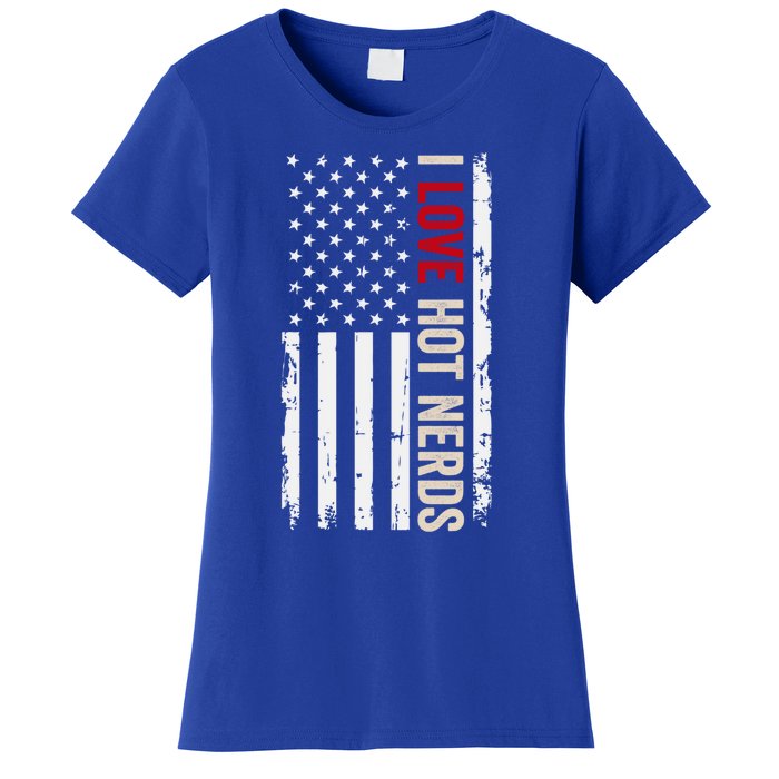 I Love Hot Nerds American Usa Flag Cool Gift Women's T-Shirt