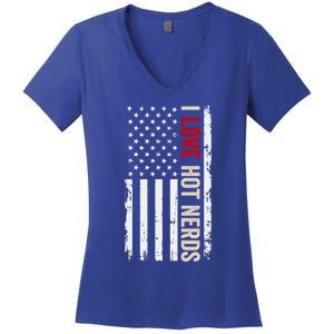 I Love Hot Nerds American Usa Flag Cool Gift Women's V-Neck T-Shirt