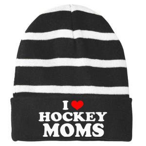 I Love Hockey Moms Funny Christmas Striped Beanie with Solid Band