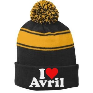 I Love Heart Avril Stripe Pom Pom Beanie