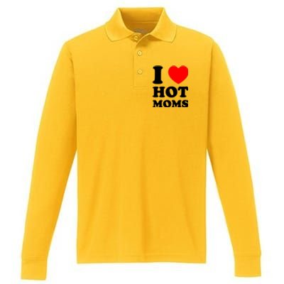 I Love Hot Moms Performance Long Sleeve Polo