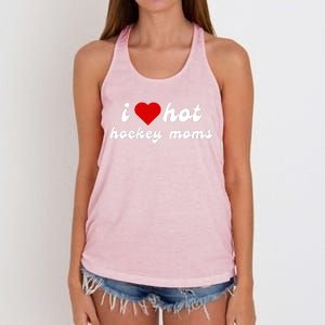 I Love Hot Hockey Moms Funny I Love Moms Women's Knotted Racerback Tank