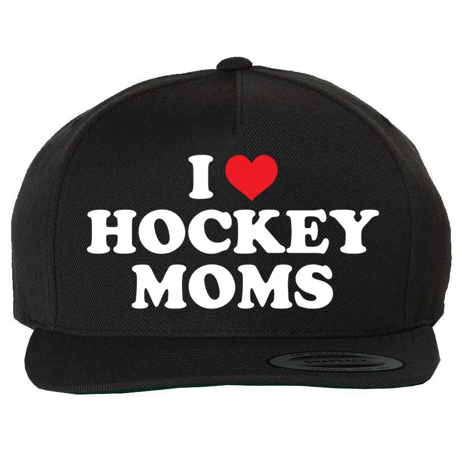 I Love Hockey Moms Funny Design Gift Wool Snapback Cap