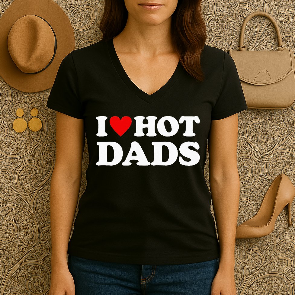 I Love Hot Dads I Heart Hot Dads Love Hot Dads Women's V-Neck T-Shirt