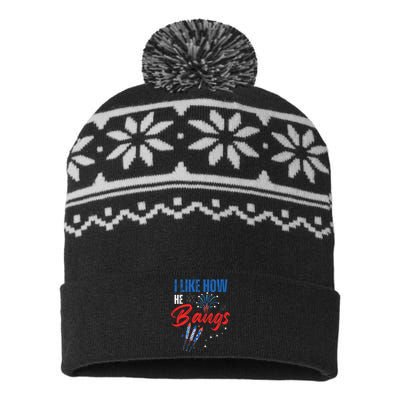 I Like How He Bangs I Like How She Explodes 4th Of July USA-Made Snowflake Beanie