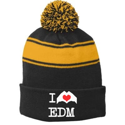 I Love Heart Edm Stripe Pom Pom Beanie
