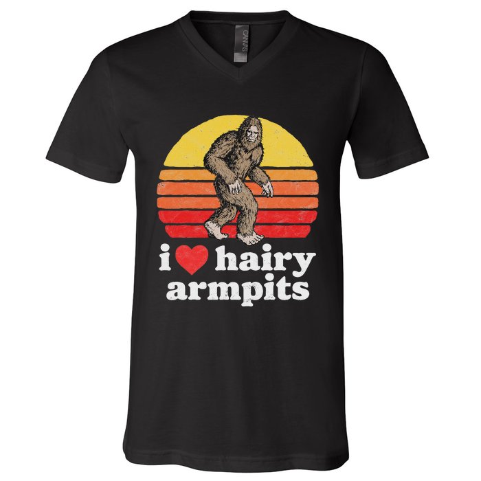 I Love Hairy Armpits! Funny Bigfoot Sasquatch Hairy Lover V-Neck T-Shirt