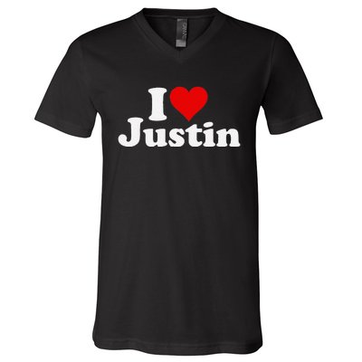 I Love Heart Justin V-Neck T-Shirt