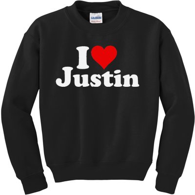 I Love Heart Justin Kids Sweatshirt