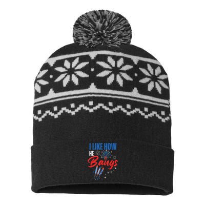 I Like How He Bangs I Like How She Explodes 4th Of July USA-Made Snowflake Beanie