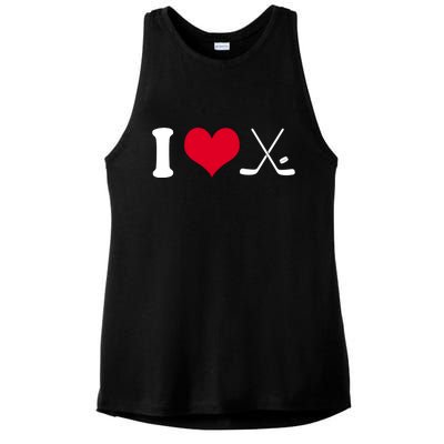 I Love Hockey, Sticks And Puck Ladies PosiCharge Tri-Blend Wicking Tank