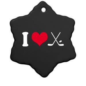 I Love Hockey, Sticks And Puck Ceramic Star Ornament