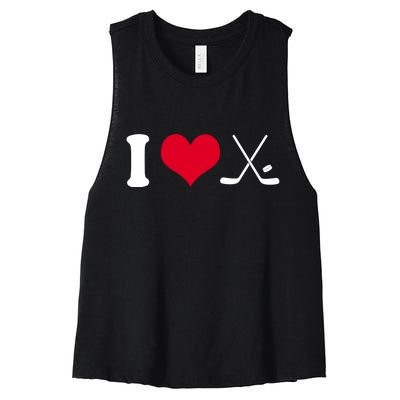 I Love Hockey, Sticks And Puck Women's Racerback Cropped Tank