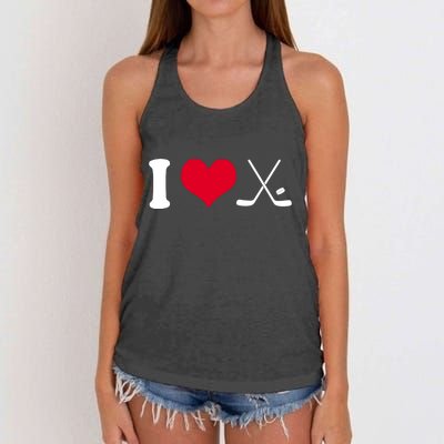 I Love Hockey, Sticks And Puck Women's Knotted Racerback Tank