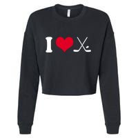 I Love Hockey, Sticks And Puck Cropped Pullover Crew