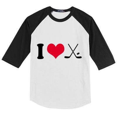 I Love Hockey, Sticks And Puck Kids Colorblock Raglan Jersey