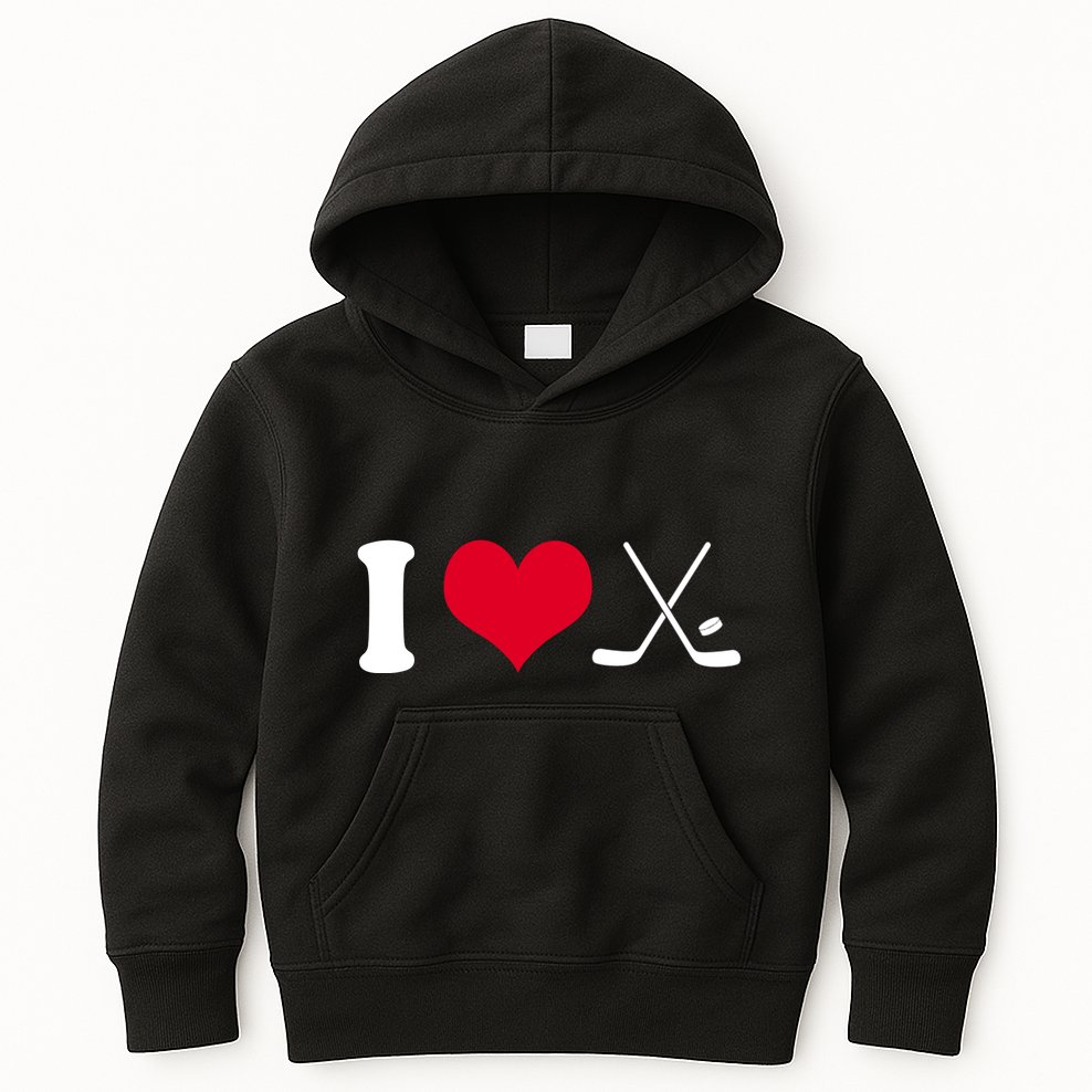 I Love Hockey, Sticks And Puck Kids Hoodie