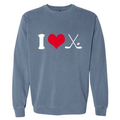 I Love Hockey, Sticks And Puck Garment-Dyed Sweatshirt